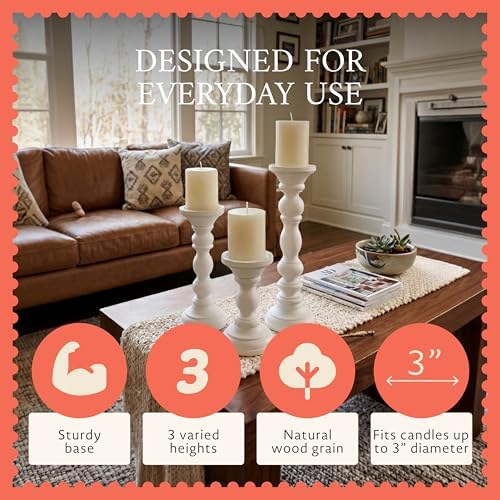 Mela Artisans Willow Mango Wood Candle Holders - Matte White, Set of 3 - Image 4