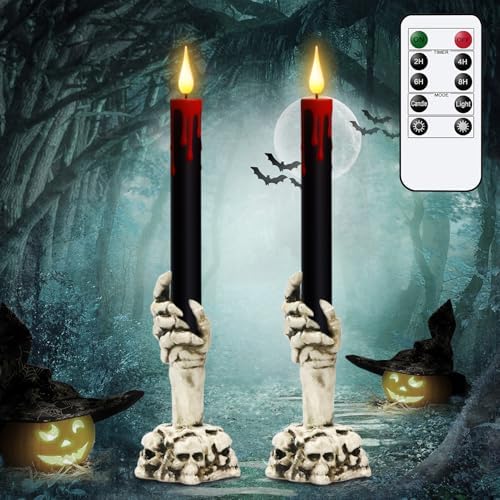 Wondise Halloween Black Flameless Taper Candles with Remote and Timer by Wondise