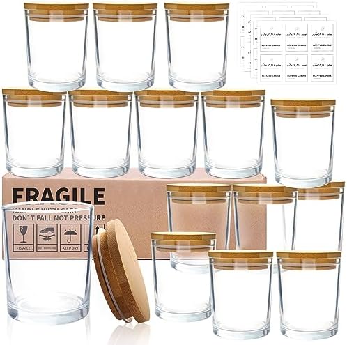 CONNOO 15 Pack 7 OZ Clear Candle Jars with Bamboo Lids by CONNOO