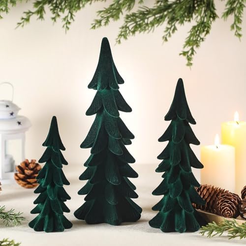 Cinnvoice 3 Set Velvet Christmas Tree Figurines, Green by QinYee