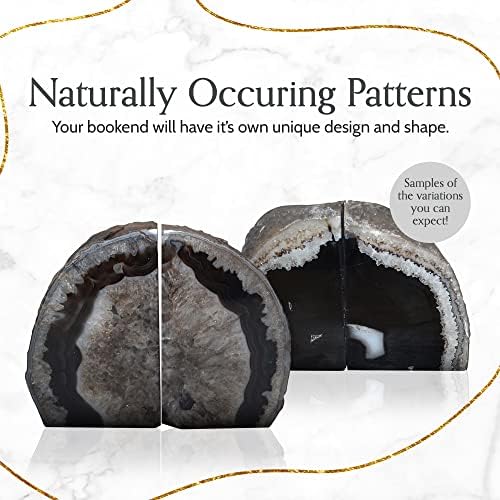 Nature's Decorations Black Agate Bookends – A+ Grade Geode Heavy Duty Decorative Stone Crystal Book Ends for Shelves & Bookcases, Natural Polished Bookshelf Decor, 1 Pair 6-8Lbs