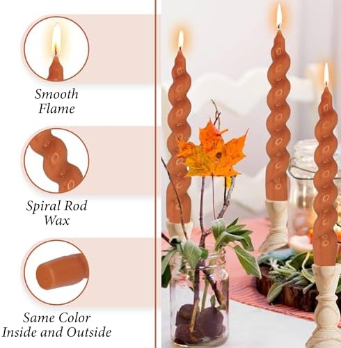 7.5 Inches Spiral Taper Candles Colorful Twisted Candle Dripless Long Candles, Handmade Candlesticks for Wedding Dinner Decor, Set of 4(Pumpkin) - Image 3