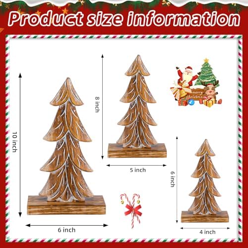 Cinnvoice 3 Set Handmade Carved Wooden Christmas Trees Tabletop Rustic - Image 2