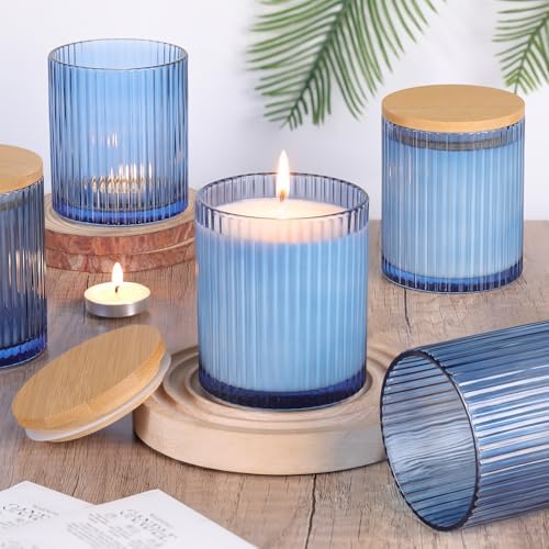 Blue Candle Jars with Lids, 8-Pack 12oz Ribbed Glass Candle Containers by sunnyfuture