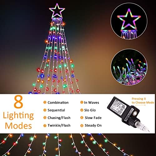 Outdoor Christmas Star String Lights, 320 LED 11.5 ft Waterfall Tree Lights with 8 Lighting Modes for Indoor/Outdoor Yard, Home, Festival, Party, Xmas, New Year Decor - Image 4
