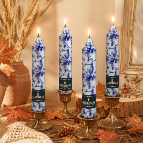 Chinoiserie Taper Candles 7inch, Blue and White Candle 4 Pack - Image 4