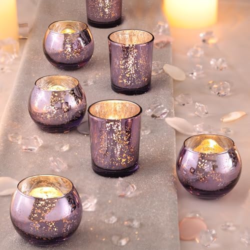 12 Pcs Assorsted Purple Votive Candle Holders for Tea Lights & Votives, Mercury Glass Candle Holder - Image 4