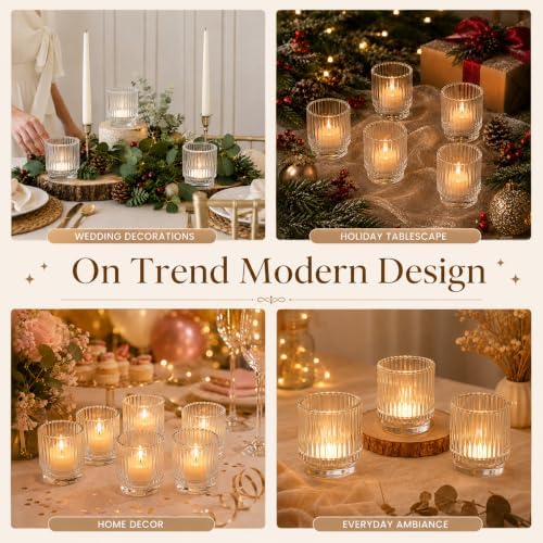 Kate Aspen Vintage Ribbed Glass Candle Holders Set of 6 - Votive & Tealight Candle Holder Decor for Holiday Table Decor, Christmas Dining Tablescape, Fall & Boho Home Accents (Clear) - Image 6