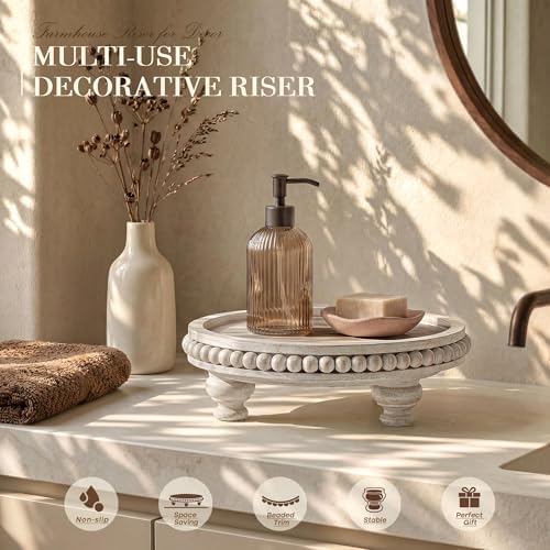 EOSAHR Beaded Wood Riser, Rustic Pedestal Stand for Kitchen Sink, Whitewash - Image 5