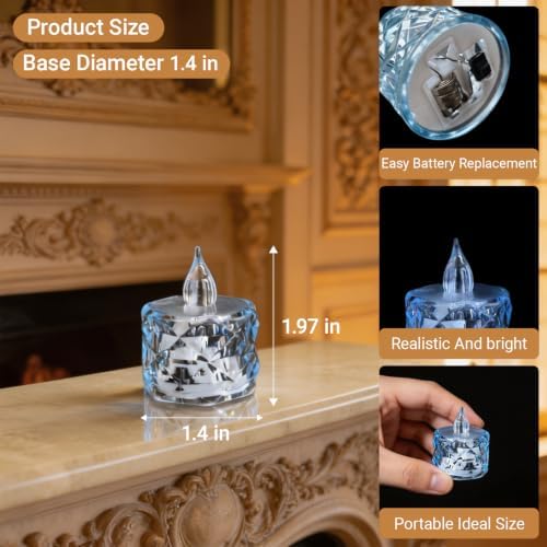 Flameless Candles, Bule, Battery Operated, 24 Count, LED Crystal Tealight Candles for Wedding, Christmas, and Table Decorations - Image 3
