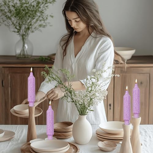 Purple Short Taper Candle Sticks Dripless Tapered Candles for for Holiday Wedding Party Wax Unscented Dinner 6 inch Set of 4,Crystal-Lilac - Image 3