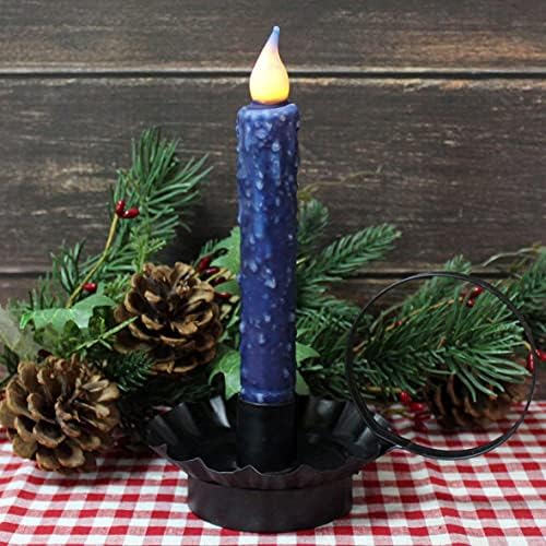 CVHOMEDECO. Real Wax Hand Dipped Battery Operated LED Timer Taper Candles Rustic Primitive Flameless Lights Decor, 6-3/4 Inch, Navy Blue, 2 PCS in a Package - Image 2