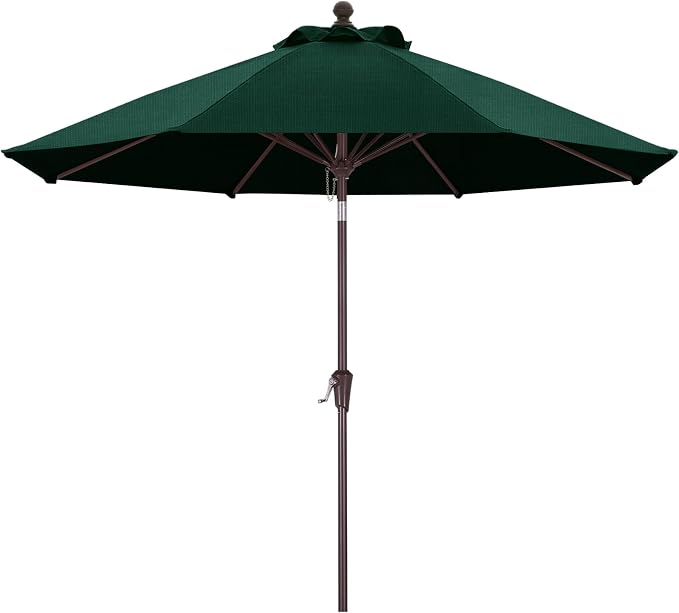 MASTERCANOPY Olefin 5-Year-Non-Fading 9ft Patio Umbrella with Tilt and Crank, Large UV Resistant Outdoor Table Umbrella with 8 Fiberglass Ribs for Deck, Yard & Market, Forest Green