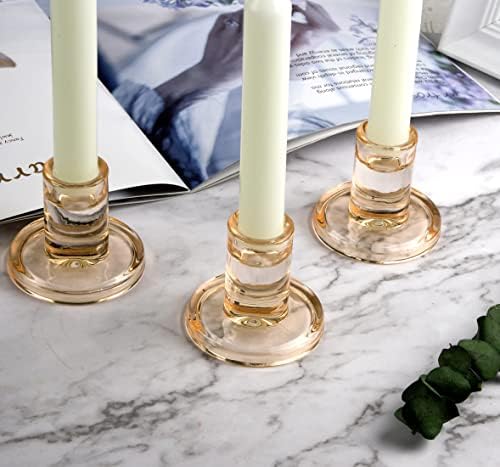 12PCS Amber Glass Taper Candle Holders, Crystal Candlesticks, Dining Decor - Image 4