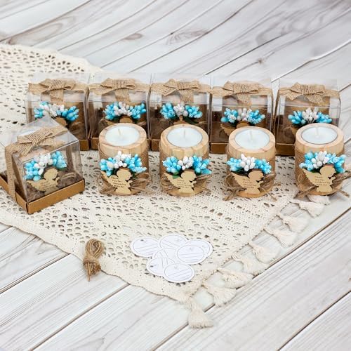 10 Pieces Handmade Wooden Angel Tea Candle Holder, Baptism Gift, Baby Shower Favors for Guests, Birthday Party Favors,Adult Baptism.(Light-Blue) - Image 2