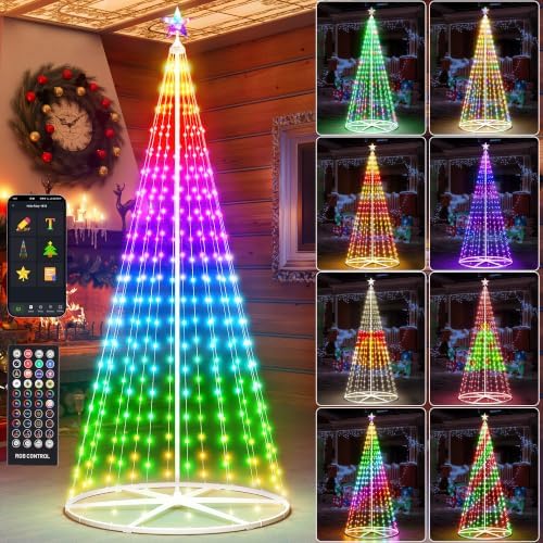 7.5FT Smart Cone Christmas Tree, Multicolor Prelit Outdoor Christmas Tree Lights with Star, Music Sync, App & Remote Control, LED Light Show Tree for Indoor Outdoor Decorations by Esfos