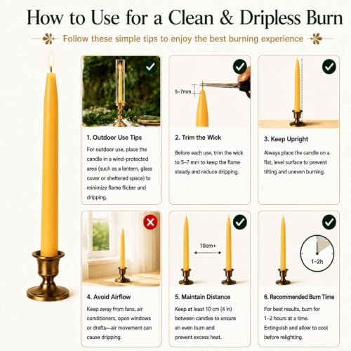 Beeswax Taper Candles,Pure Bees Wax Candle Sticks,8 Inch,12 Pack,Non-Toxic - Image 6