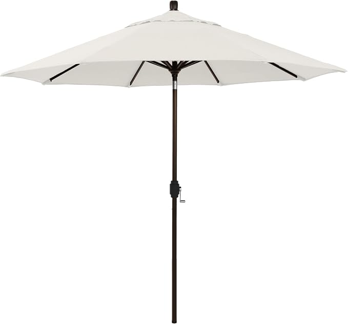 California Umbrella 9' Round Aluminum Market Umbrella, Crank Lift, Push Button Tilt, Bronze Pole