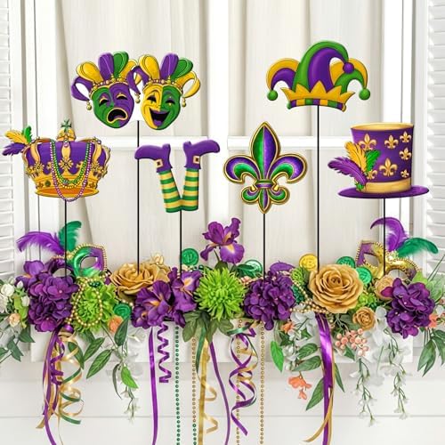 6 Pcs Mardi Gras Metal Garden Stakes Mardi Gras Carnival Metal Garden Signs Yard Stakes Outdoor Decor for Carnival Party Home Lawn Porch Holiday Front Backyard - Image 3