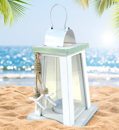 COTA Global Ocean Breeze Nautical Wooden Lantern Candle Holder Beach Decor - Image 5