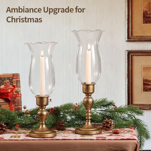 Volens Set of 2 Hurricane Glass Candle Holders with Iron Base & Glass Dome - Image 5