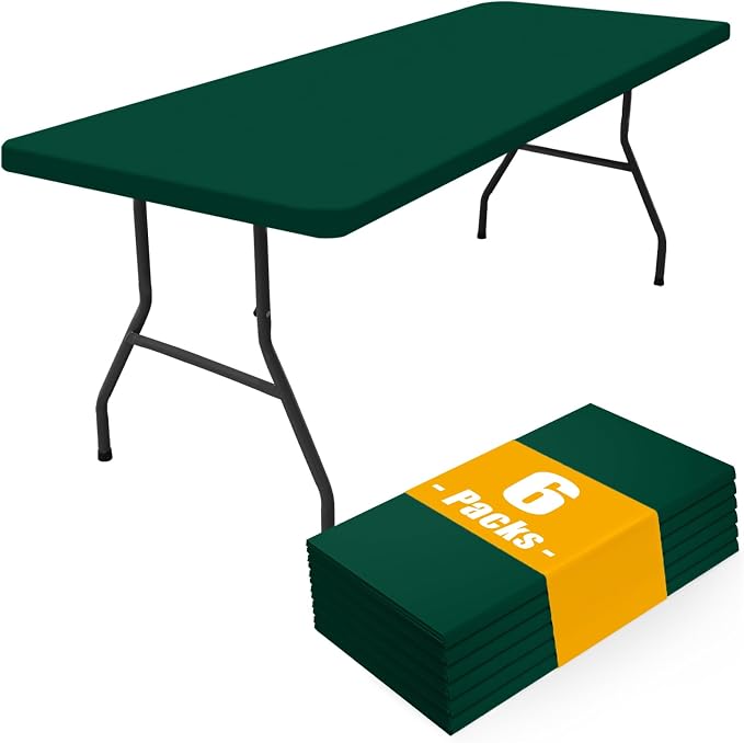 Smiry 6 Pack Rectangle Picnic Table Cloth, Waterproof Elastic Fitted Tablecloths, Washable Polyester Rectangular Patio Table Cover for Camping, Indoor and Outdoor (Dark Green, 30"x72")
