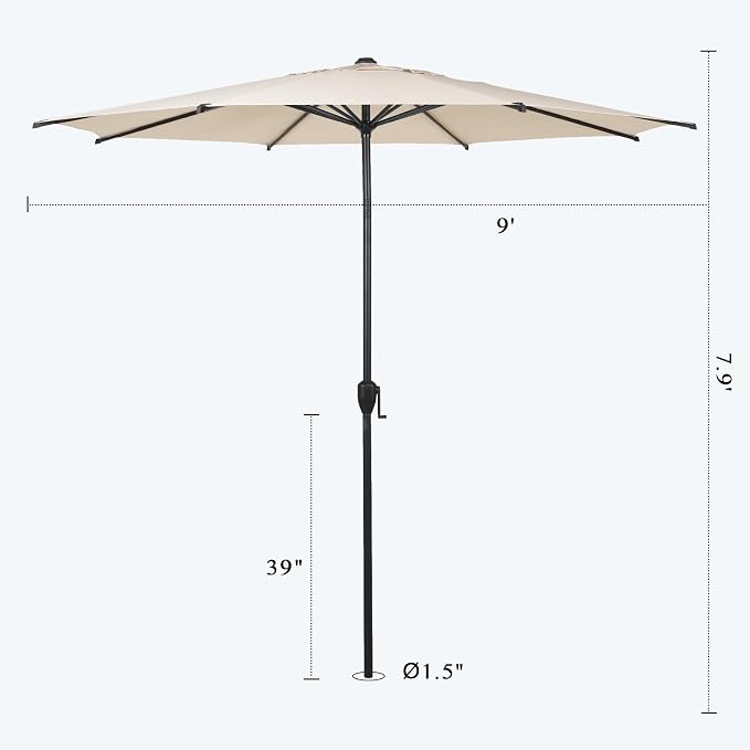 Abba Patio 9FT Lyon Outdoor Patio Umbrella Outdoor Table Umbrella with Push Button Tilt and Crank Market Umbrella 8 Sturdy Ribs UV Protection Waterproof for Garden Deck Backyard Pool Beige