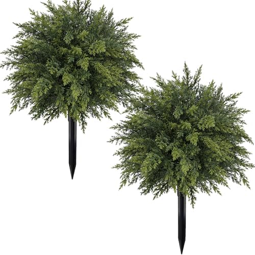 2 Pack 20.86" Artificial Cedar Topiary Trees with Ground Spike for Xmas by MACTING