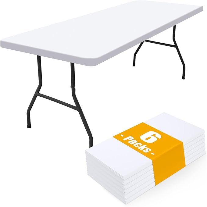 Smiry 6 Pack Rectangle Picnic Table Cloth, Waterproof Elastic Fitted Tablecloths, Washable Polyester Rectangular Patio Table Cover for Camping, Indoor and Outdoor (White, 24"x48")