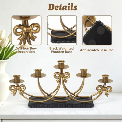 5-Arm Antique Gold Candelabra Centerpieces for Tables - Image 4