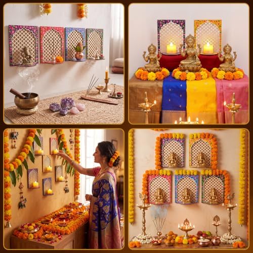 DoubleFill 10pcs Diwali Wooden Candle Holders for Wall Decor, Floral Lotus - Image 6