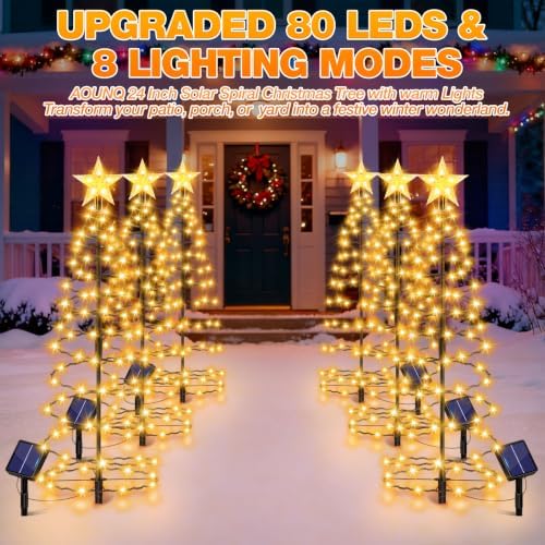 24" Spiral Solar Christmas Tree Outdoor Decorations 4 Pack - Image 2