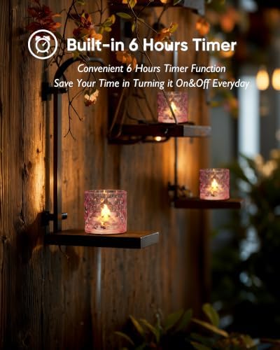 Homemory 2" Pink Acrylic Flameless LED Votive Candles, 6 H Timer, 12 Pack - Image 3