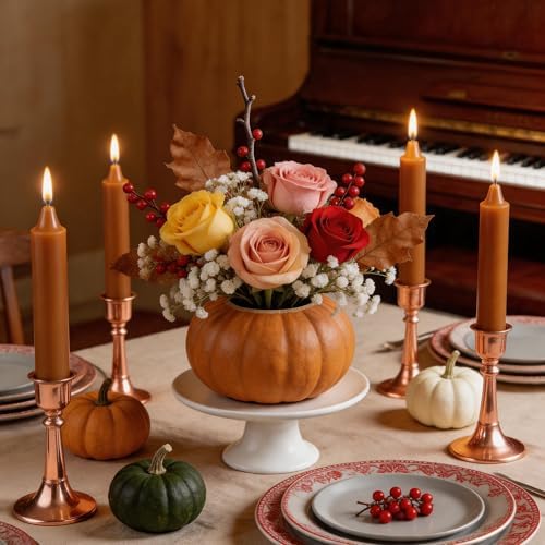 Pumpkin Short Taper Candle 6 Inch Unscented Dripless Candlesticks,Up to 10-Hour Burn,Perfect for Fall Harvest Halloween Thanksgiving Dinners Parties and Home Décor,Set of 4 - Image 5