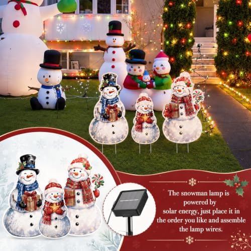 RattanView 3 Pcs Christmas Solar Decorations Outdoor Snowman Yard Stakes - Image 4