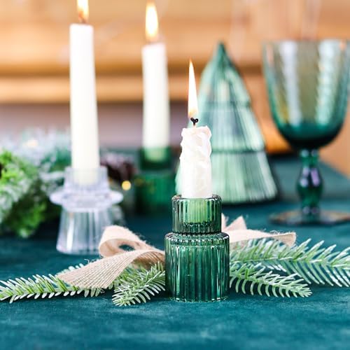 Christmas Candle Stick Holder Set Red Green Glass Taper Candle Holders for Tealight Candlestick Candle ChristmasTable Centerpieces Holiday Decor12PCS - Image 3
