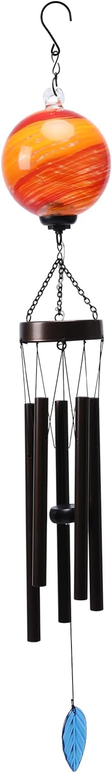 MUMTOP Solar Wind Chime for Outsides, 35" Glass Windchimes with Solar LED Lights Decorative Hanging Wind Bell for Porch Patio and Garden Decor, Orange