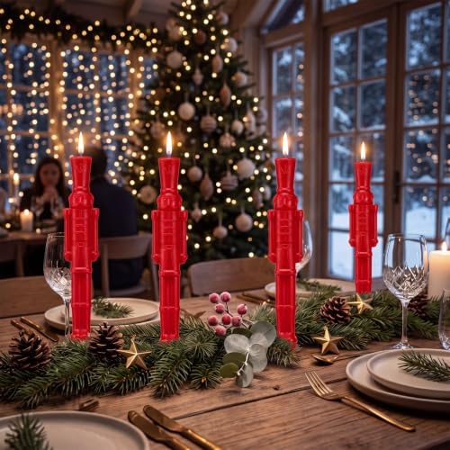 Nuanchu 4 Pcs Christmas Nutcracker Red Taper Candles for Table Decor - Image 6