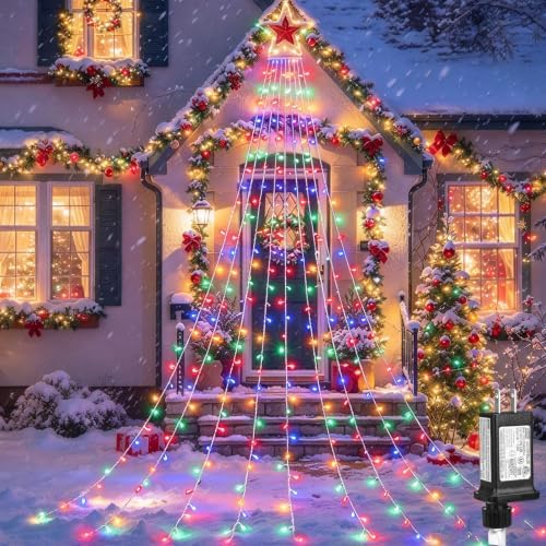 Outdoor Christmas Decorations Star String Lights, 320 LED 11.5 ft Waterfall Tree Lights with 8 Lighting Modes Christmas Star Lights for Indoor Outdoor Yard Home Festival Party Xmas New Year Decor by MINIAO
