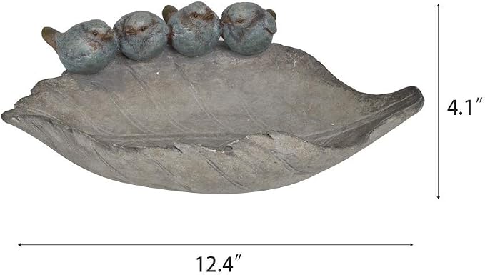 Bird-Feeder Wild Bird-Bath Bowl Outdoors - Garden Decor Polyresin Birds on Leaf 12.4 * 7.5 * 4.1 Inch-Newman House Studio