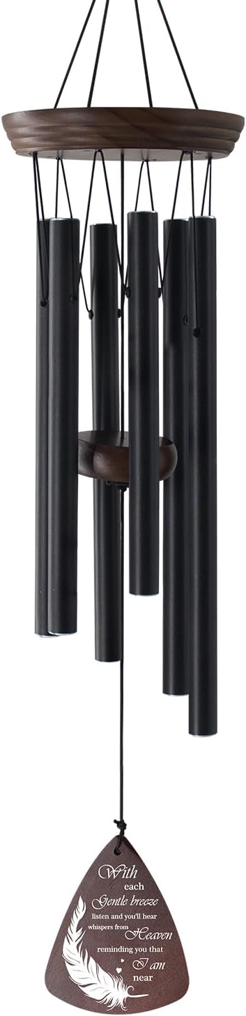 ASTARIN Memorial Wind Chimes for Outside, Sympathy Gift for Loss of Loved One, Black Aluminum Wind Chime with Pine Wood and Double-Sided Printed Wind Catcher