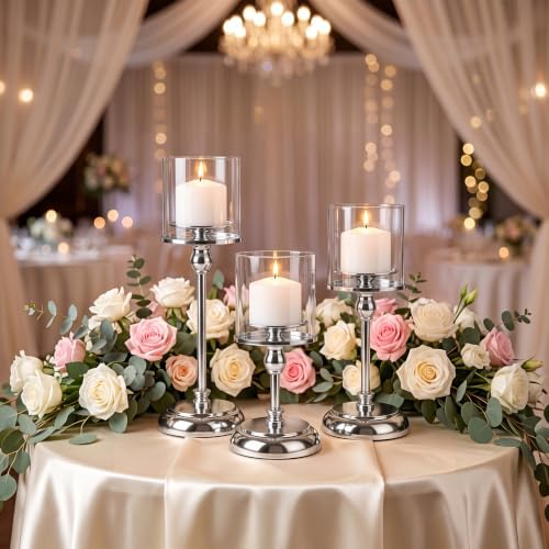 Medium Silver Hurricane Candle Holders, 11.81" Candlestick - Image 6