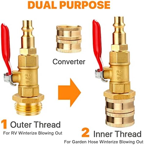 Dual Purpose Winterize Adapter with Quick Plug&3/4" GHT Thread, Brass Made Winterizing Quick Fitting with Ball Valve, Easy Blow Out Water to Winterize RV/camper/boat/trailer/Garden Hose Water Lines - Image 5