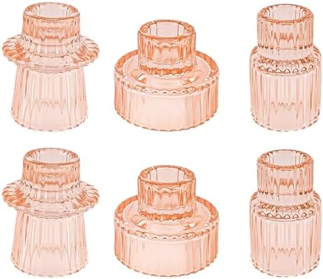 Glass Candlestick Holders, Taper Candle Holders,Set of 3,Orange Pink by ECHFSM