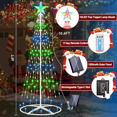 Outdoor Solar Christmas Tree Lights, 4FT Lighted Artificial Cone Tree - Image 2