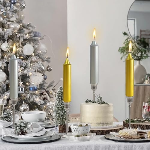 Christmas Metallic Gold Silver Taper Candle Candle Sticks, 7 Inch Mini Pillar Candles, 4PCS Handmade Unscenteds Candlesticks for Holidays Church Christmas Celebration Party Decor - Image 6