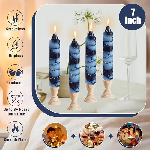 7 inch Short Candle Rustic Taper Candles Printed Candlestick Handmade Unscented Taper Candle 4 pcs Smokeless Tapered Candles for Home Dinner Wedding Holiday - Image 4