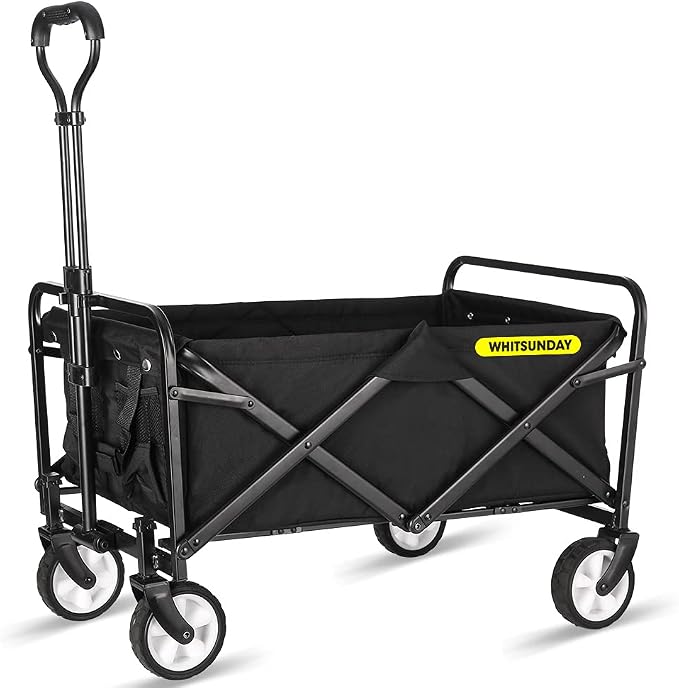Collapsible Folding Wagon Cart, Heavy Duty Utility Wagons with Wheels,Portable Utility Cart for Camping,Garden,Beach,Sports Black