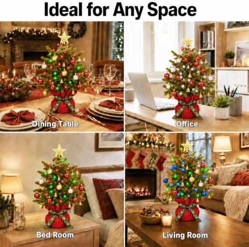 RGB Lighted Mini Christmas Tree, 72 LED 28 Colors Changing Artificial Christmas Decorations Tree for Home, 20in Tabletop Christmas Tree Lights with Multicolor Ball for Bedroom Living Room Party Decor - Image 6