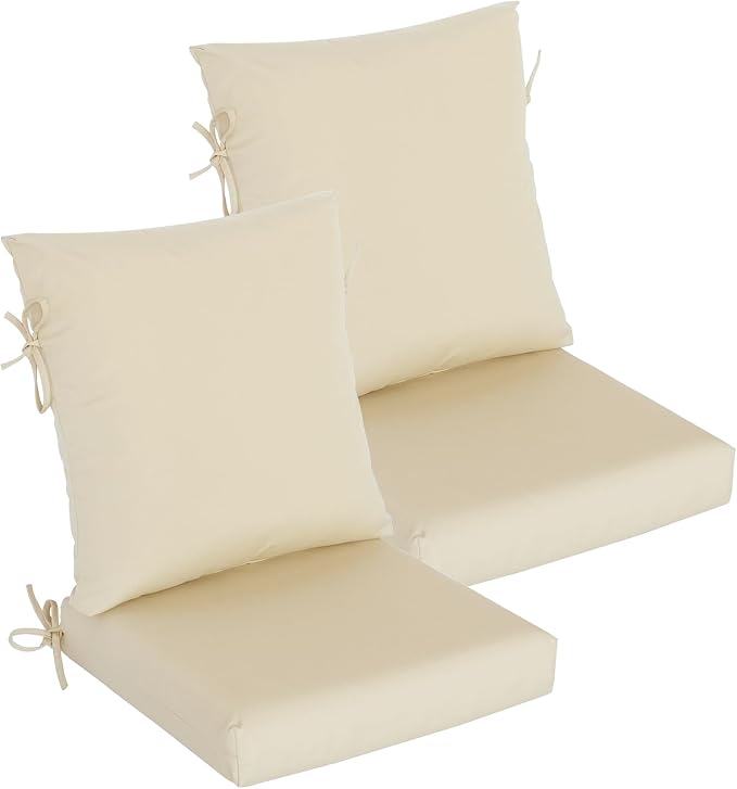Goodgoods 20 x 42 Outdoor Patio Chair Cushion 2-Pack, Fade-Resistant & Water-Resistant Furniture Chair Cushions with 35D High-Resilience Foam for Dining Chairs, Beige